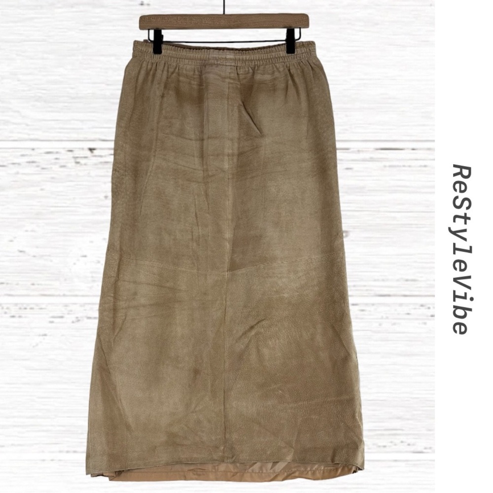 LA VOGUE Women’s Size L Skirt Genuine Leather Lined Elastic Waistband Vintage